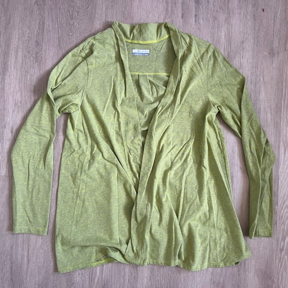 Columbia Heathered Green Lime Open Cardigan lightweight cotton blend Med